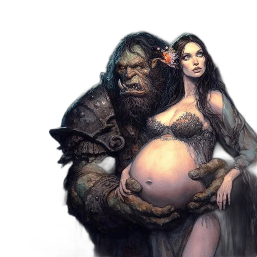 concept art, fantasy art, photorealistic, comic book art, pregnant, woman, flower, crown transparent PNG cut-out