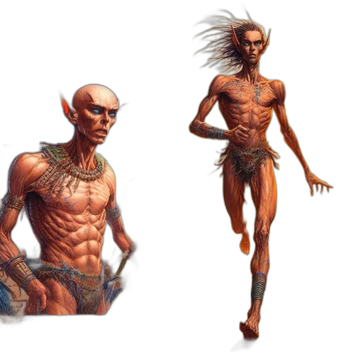 concept art, fantasy art, comic book art, 3d render, earth tones, two, images, feature transparent PNG cut-out