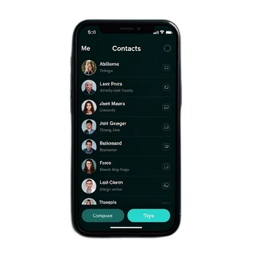 staff, smartphone, screen, displaying, contact, list, dark, background transparent PNG cut-out