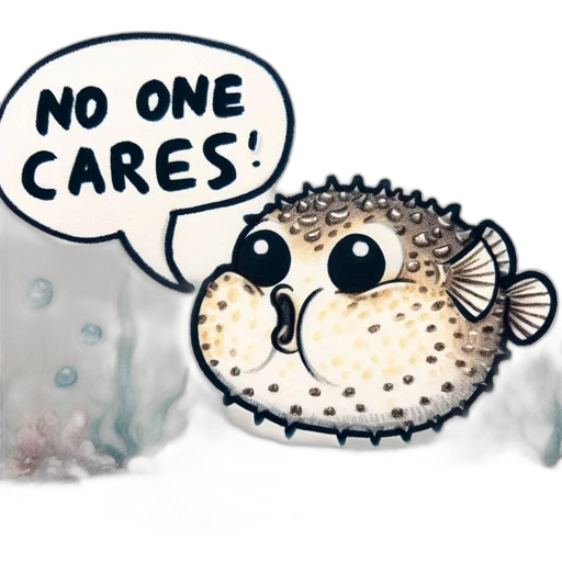concept art, underwater, animated, pufferfish, spiky, skin, swims, beneath transparent PNG cut-out