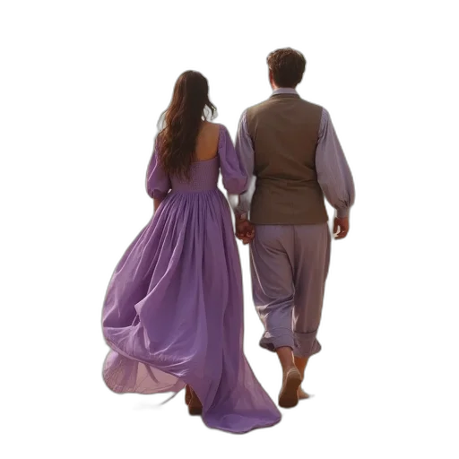 dress, woman, purple, man, dressed, period, clothing, walking transparent PNG cut-out