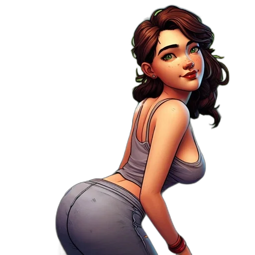 comic book art, concept art, cartoon, fantasy art, young, woman, stands, green transparent PNG cut-out