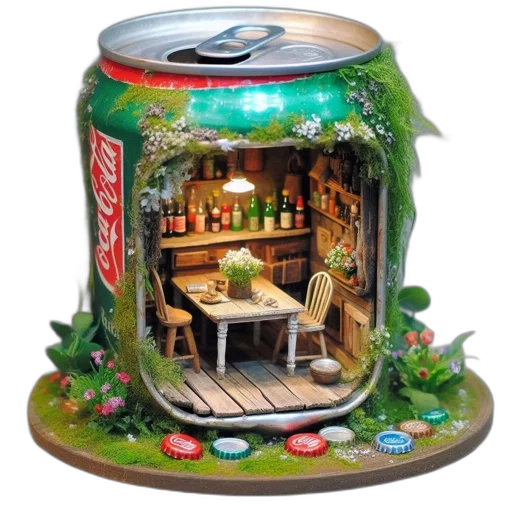 bottle, furniture, 3d render, photorealistic, concept art, fantasy art, forest, aged transparent PNG cut-out