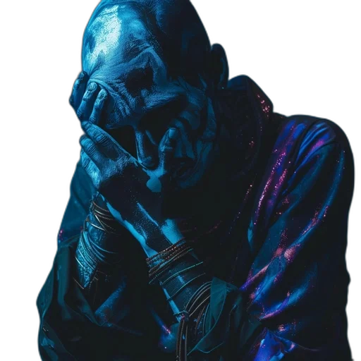 jacket, mask, creature, face, cyberpunk, concept art, vaporwave, 3d render transparent PNG cut-out