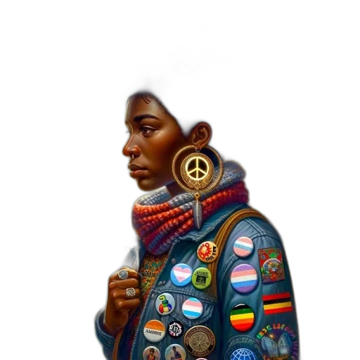 jacket, jewelry, staff, face, concept art, fantasy art, pixel art, cyberpunk transparent PNG cut-out