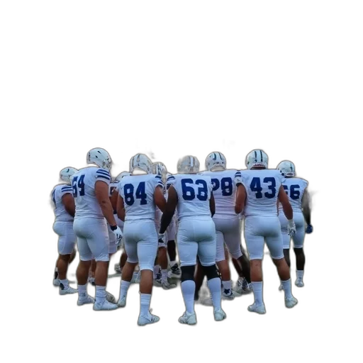 staff, group, football, players, white, uniforms, blue, numbers transparent PNG cut-out