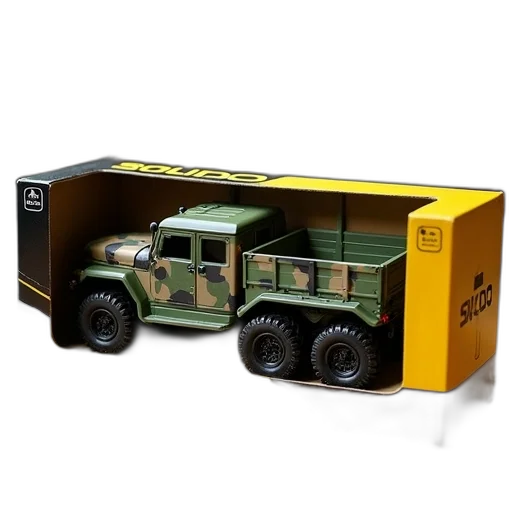car, 3d render, concept art, toy, truck, displayed, yellow, black transparent PNG cut-out