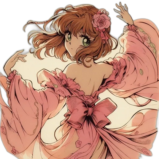 dress, flower, crown, watercolor, anime, concept art, pixel art, pastel transparent PNG cut-out