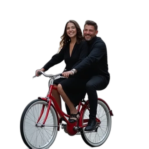 man, woman, riding, bicycle, together, sitting, back, front transparent PNG cut-out