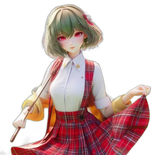 dress, staff, jacket, 3d render, concept art, pixel art, anime, red transparent PNG cut-out