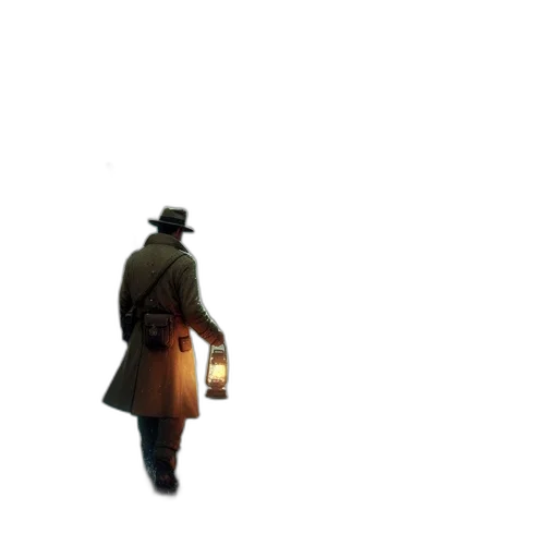 hat, staff, jacket, weapon, concept art, 3d render, pixel art, photorealistic transparent PNG cut-out