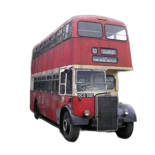 car, photorealistic, 3d render, concept art, old, red, double-decker, bus transparent PNG cut-out