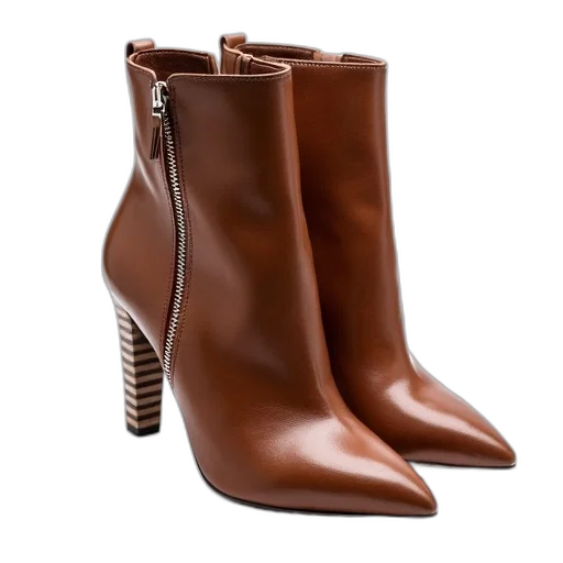 shoes, pair, brown, high-heeled, ankle, boots, pointed, toe transparent PNG cut-out