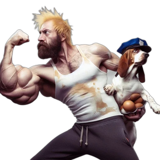 weapon, concept art, comic book art, photorealistic, fantasy art, muscular, man, flaunts transparent PNG cut-out