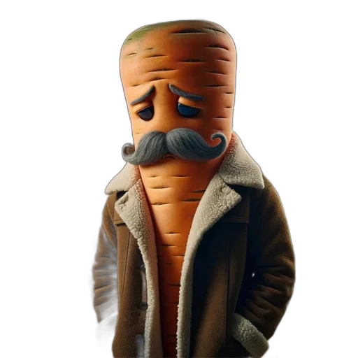 mask, jacket, hat, concept art, 3d render, anthropomorphic, carrot, character transparent PNG cut-out