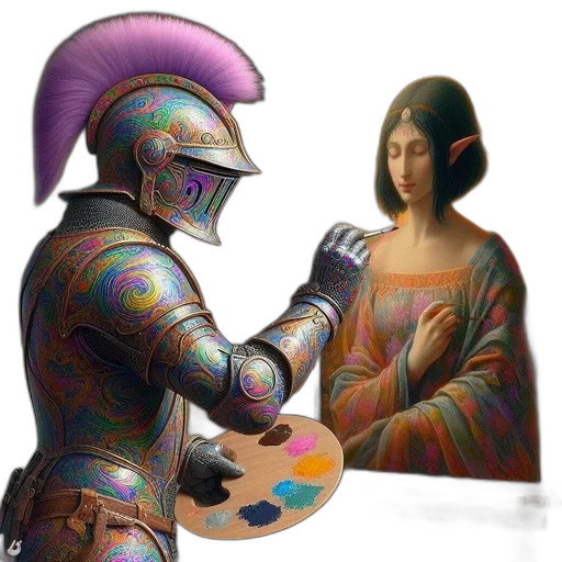 robot, jewelry, sword, weapon, fantasy art, concept art, vaporwave, oil painting transparent PNG cut-out