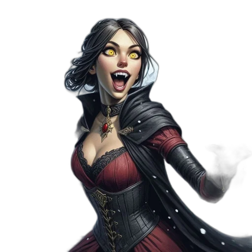fantasy art, concept art, comic book art, dark, woman, yellow, eyes, hair transparent PNG cut-out