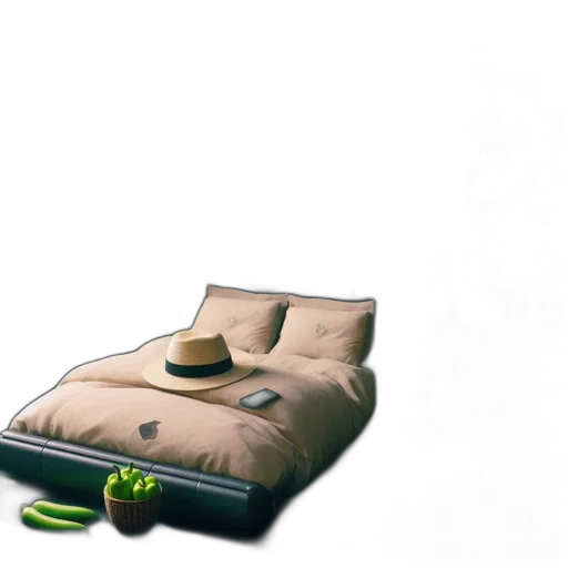 hat, furniture, shoes, umbrella, 3d render, photorealistic, concept art, green transparent PNG cut-out