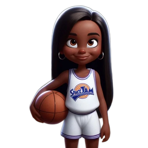 cartoon, 3d render, concept art, animated, female, character, basketball, court transparent PNG cut-out
