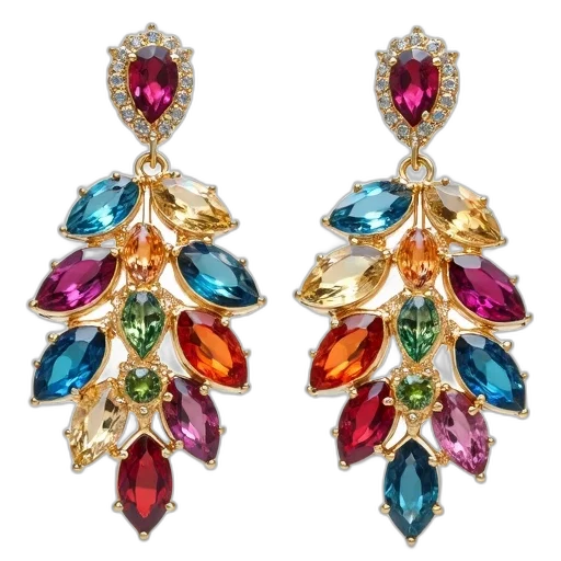 jewelry, pair, earrings, leaf, design, each, adorned, multitude transparent PNG cut-out