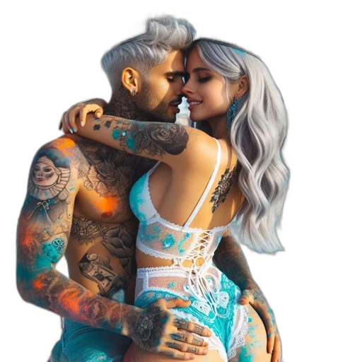dress, concept art, photorealistic, watercolor, cyberpunk, neon lights, pastel, couple transparent PNG cut-out