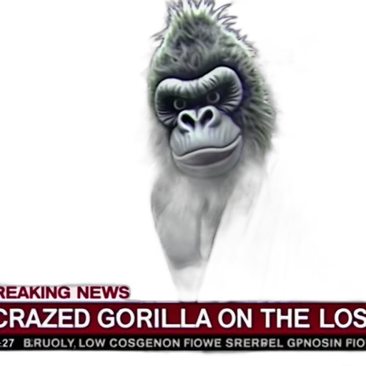 animal, creature, illustration, humorously, portrays, dressed, gorilla, brandishing transparent PNG cut-out