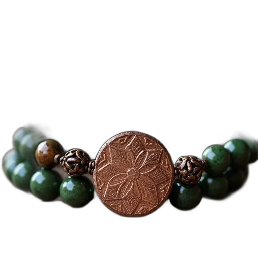 jewelry, earth tones, green, copper, medallion, bracelet, table, brown transparent PNG cut-out