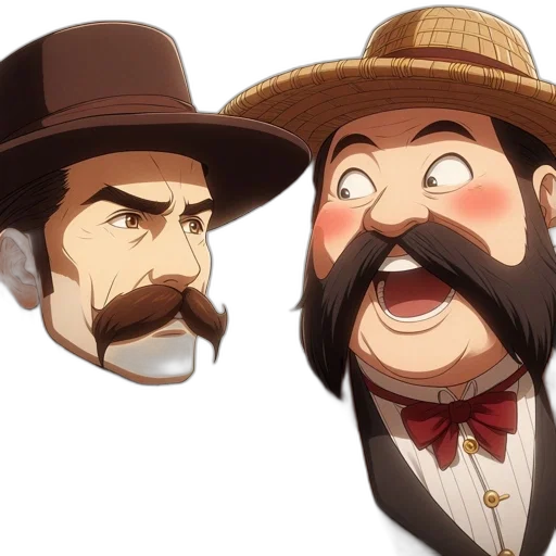 hat, face, mask, concept art, cartoon, anime, comic book art, two transparent PNG cut-out