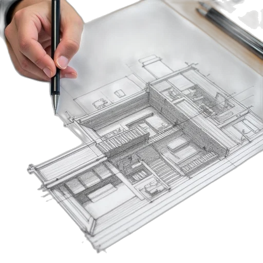 building, furniture, photorealistic, pencil sketch transparent PNG cut-out