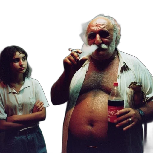 concept art, fire, underwater, older, man, beard, smoking, holding transparent PNG cut-out