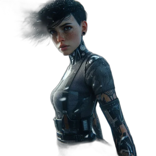 robot, jacket, face, weapon, cyberpunk, concept art, comic book art, fantasy art transparent PNG cut-out