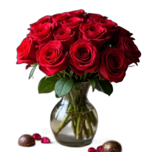 flower, photorealistic, 3d render, red, roses, ferrers, chocolate, vase transparent PNG cut-out