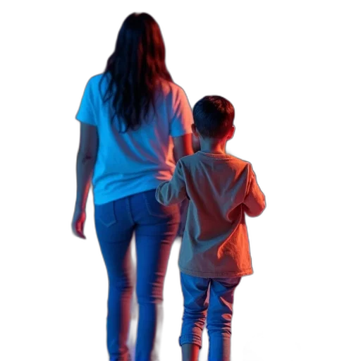 3d render, concept art, photorealistic, neon lights, night, blue, family, their transparent PNG cut-out
