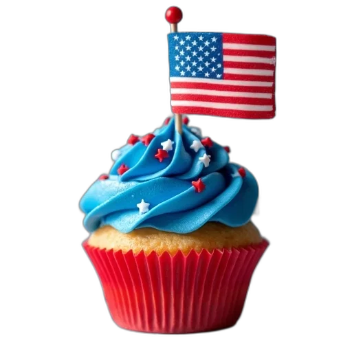 close-up, view, single, cupcake, blue, red, frosting, design transparent PNG cut-out