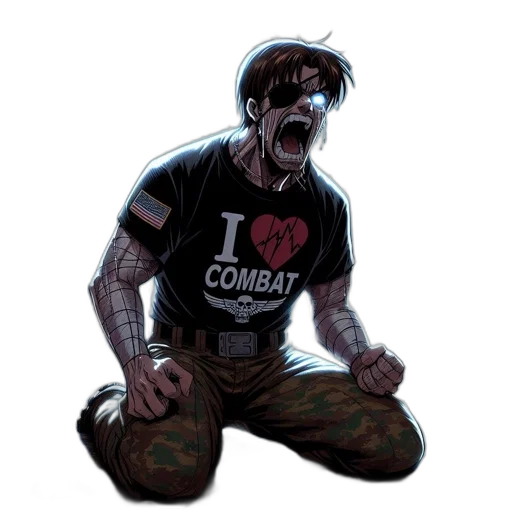comic book art, concept art, cartoon, cyberpunk, man, glowing, blue, eyes transparent PNG cut-out