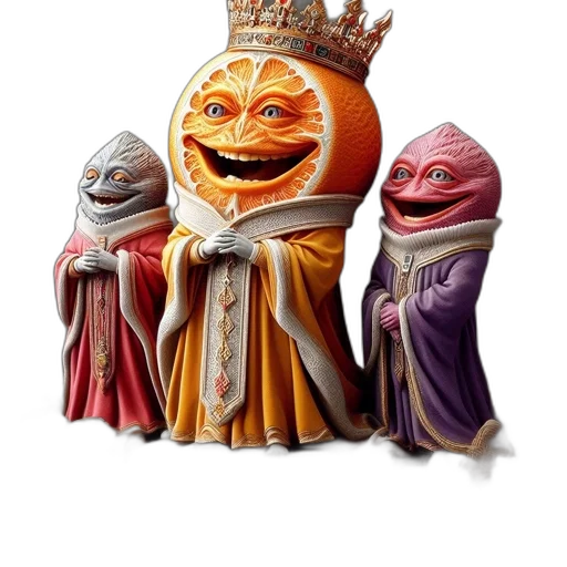 crown, mask, staff, concept art, 3d render, fantasy art, orange-robed, king transparent PNG cut-out