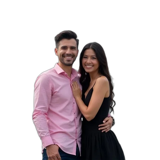 dress, umbrella, furniture, hair, photorealistic, 3d render, couple, standing transparent PNG cut-out