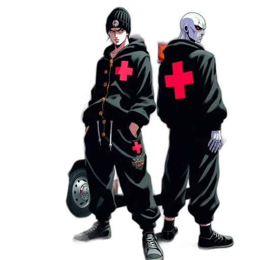 jacket, concept art, comic book art, pixel art, cyberpunk, dark, two, individuals transparent PNG cut-out