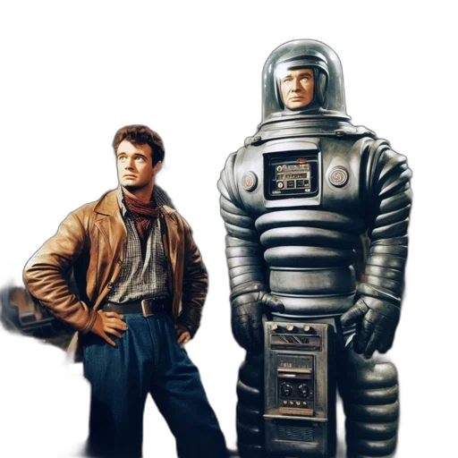robot, jacket, concept art, outer space, underwater, fog, two, men transparent PNG cut-out