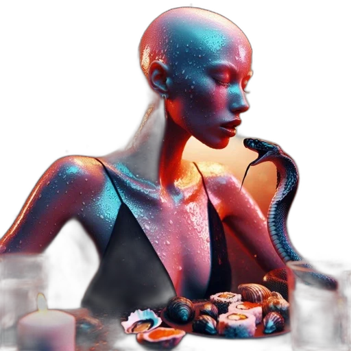robot, jewelry, food, creature, cyberpunk, 3d render, concept art, vaporwave transparent PNG cut-out