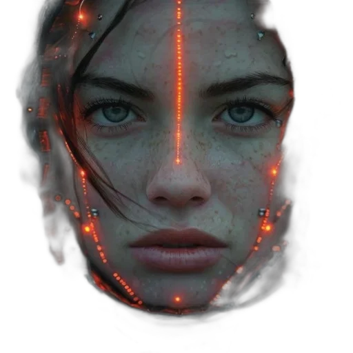 face, mask, robot, crown, photorealistic, concept art, cyberpunk, 3d render transparent PNG cut-out