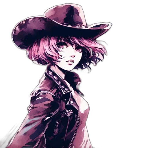 hat, jacket, weapon, watercolor, concept art, comic book art, fantasy art, dark transparent PNG cut-out