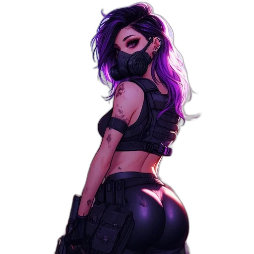 jacket, weapon, dress, cyberpunk, concept art, pixel art, comic book art, neon lights transparent PNG cut-out