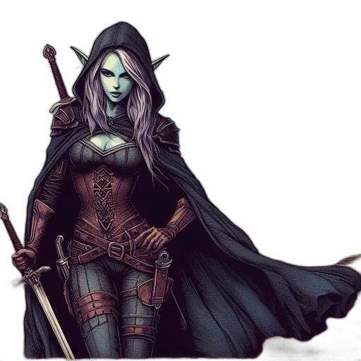 fantasy art, concept art, comic book art, pixel art, dark, green, blue, elven transparent PNG cut-out