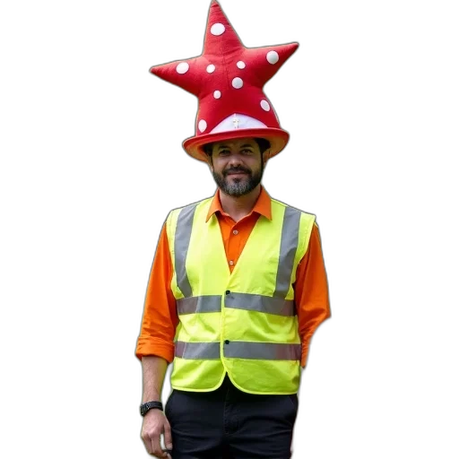 staff, hat, animal, jacket, man, wearing, red, white transparent PNG cut-out