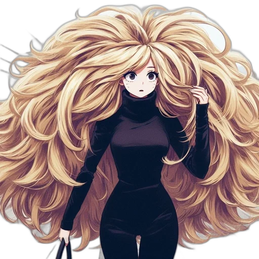 hair, anime, cartoon, concept art, comic book art, dark, monochrome, golden transparent PNG cut-out