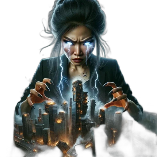 cyberpunk, concept art, comic book art, fantasy art, fire, city street, female, figure transparent PNG cut-out