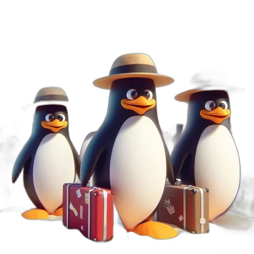 hat, 3d render, concept art, pixel art, animated, penguins, hats, carrying transparent PNG cut-out
