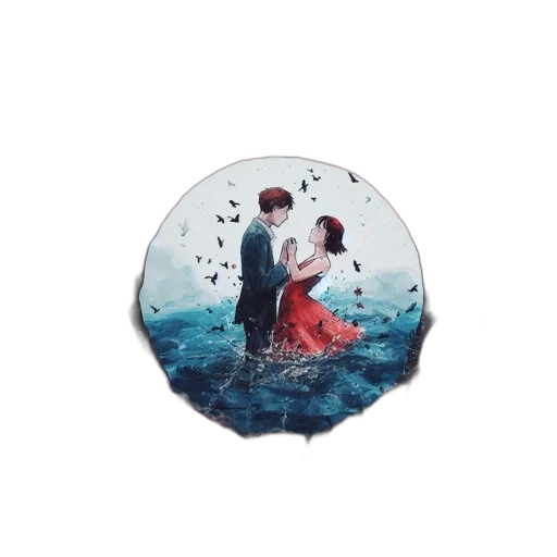 umbrella, concept art, fantasy art, pixel art, oil painting, underwater, illustration, features transparent PNG cut-out
