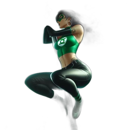 concept art, 3d render, comic book art, fantasy art, green, female, figure, resembling transparent PNG cut-out